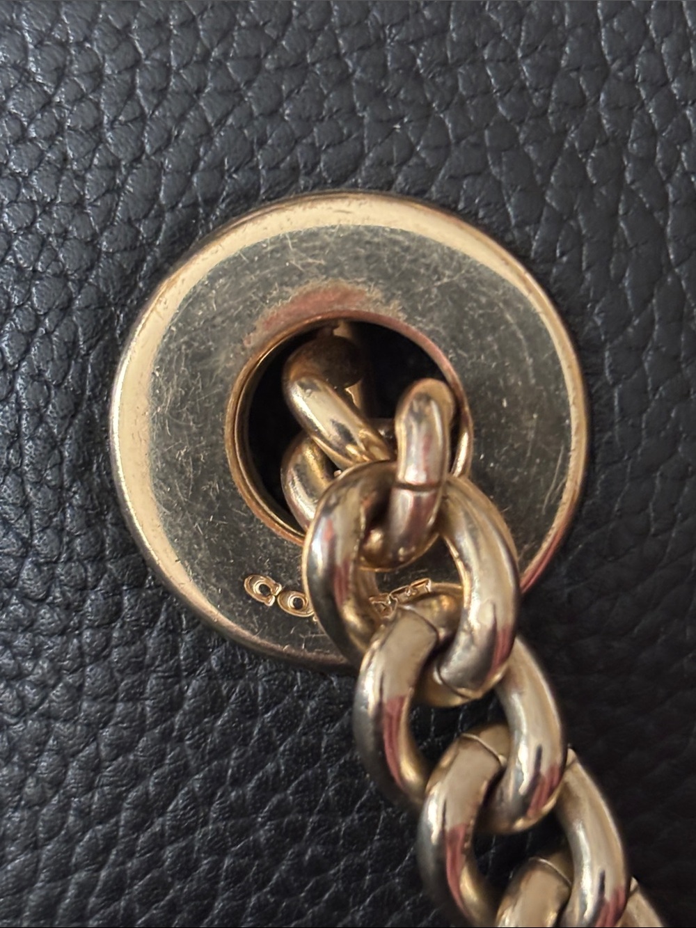 Coach Turnlock Chain Tote 27 Black Pebbled Leather Gold Chain Style 57107 - Picture 12 of 16